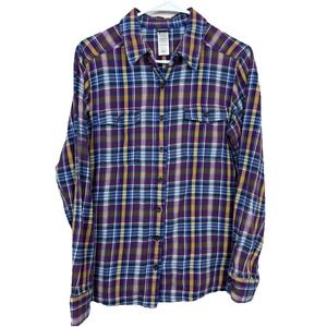 Patagonia Womens 10 Long Sleeved Fjord‎ Flannel Shirt Plaid Organic Cotton